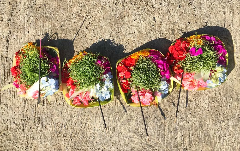 These offerings were laid outside our villa, wth fresh flower petals and incense. 