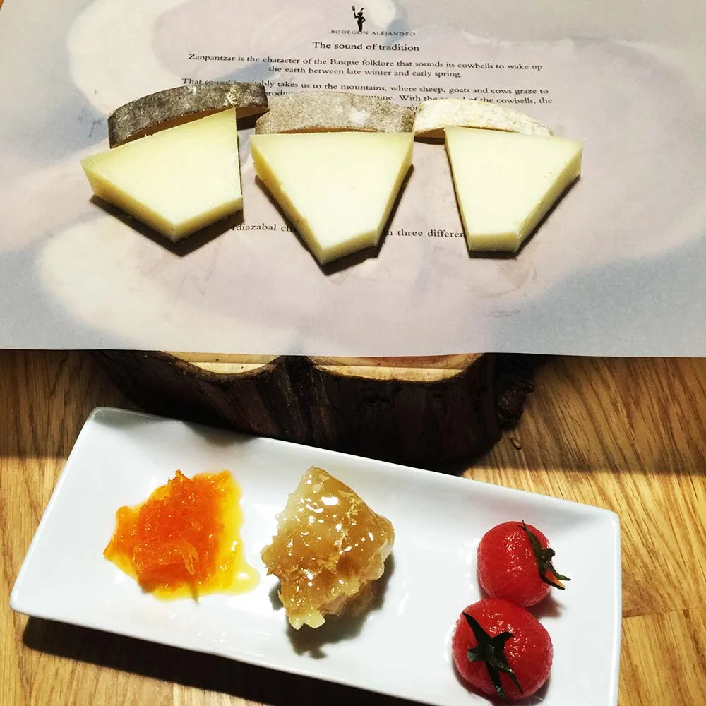 The same cheese, just aged for different lengths of time. An interesting twist on a classic cheese plate at Bodegon Alejandro