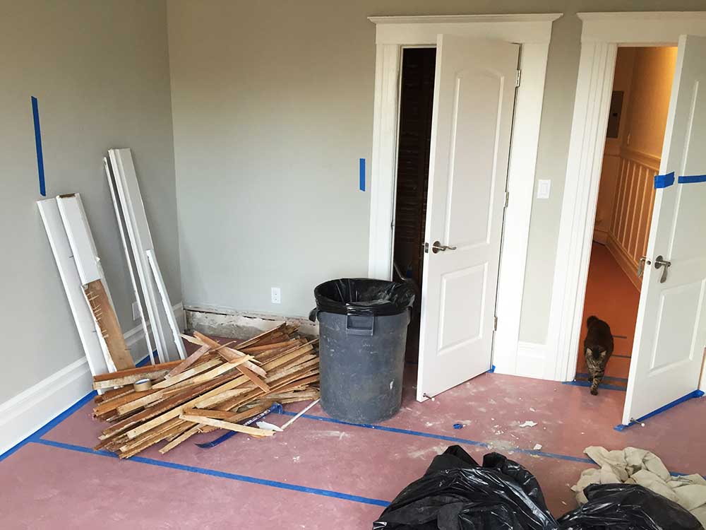 This bedroom will become our master bathroom, with the shower being installed on the left side of the middle door. The door on the right will be removed and replaced with a frosted window. 