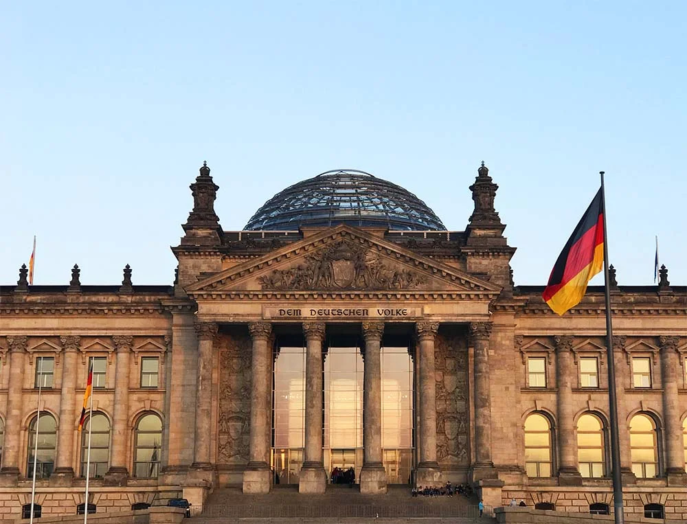 The Reichstag dome at sunset.