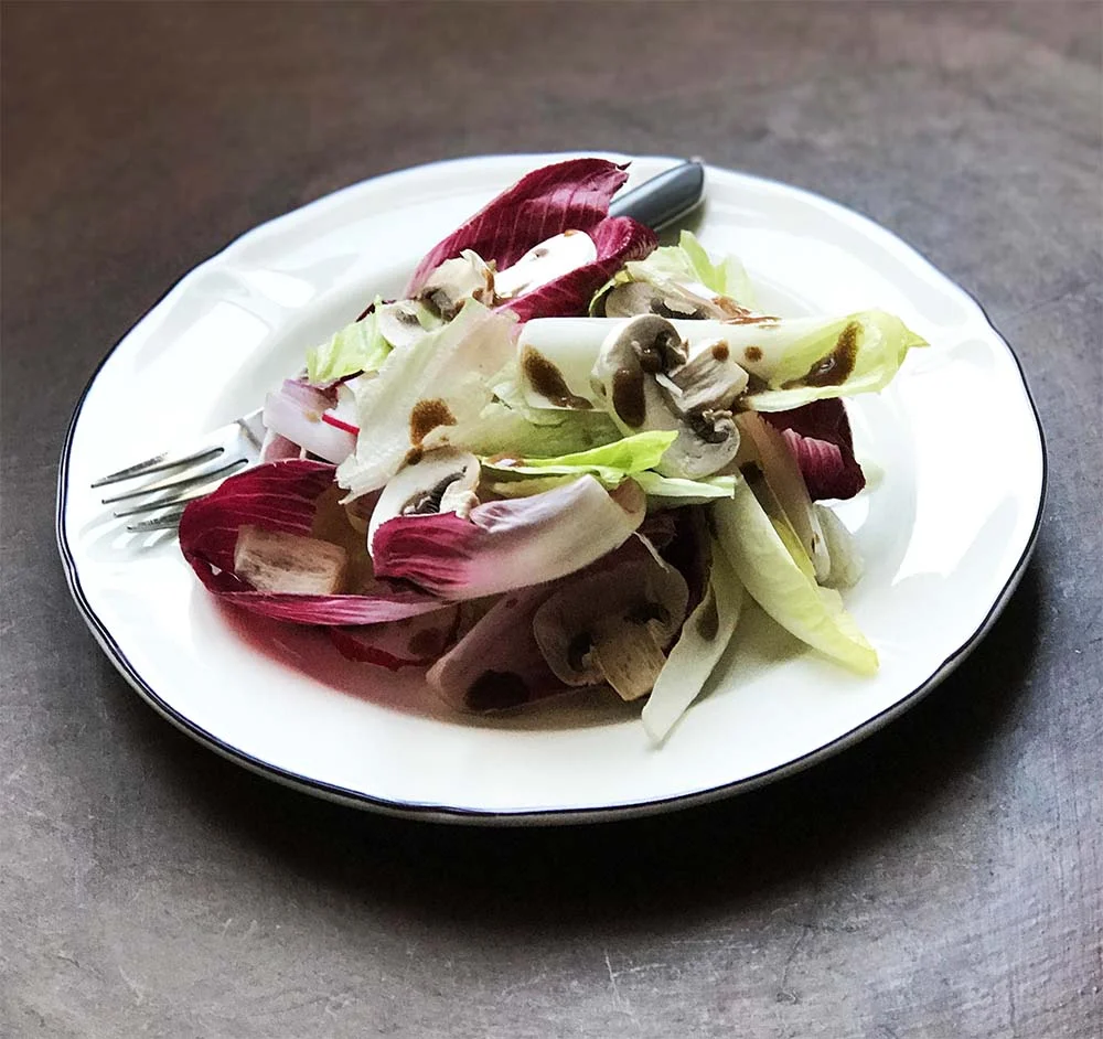 Endive, radish, and mushroom salad. 