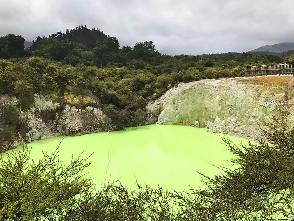 This pool looks almost flurescent in real life, and is known as Devil's Bath. 
