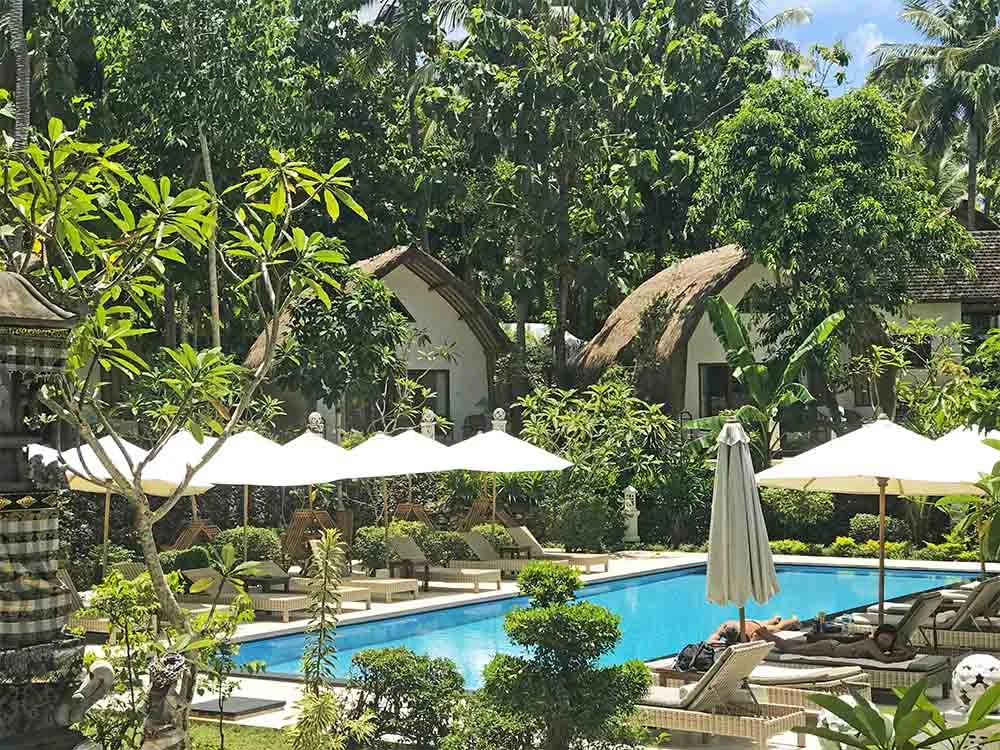 The villas at Coco Resort, positioned around their lovely swimming pool. 