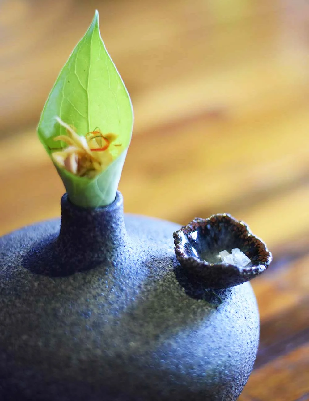 One of the beautifully presented bite-sized canapes served at Locavore in Ubud. 