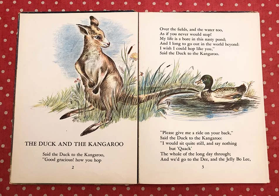 Justin's Mum has kept some sweet storybooks from his childhood. It was fun reading them to Rosie on our recent visit, especially this story featuring a kangaroo.