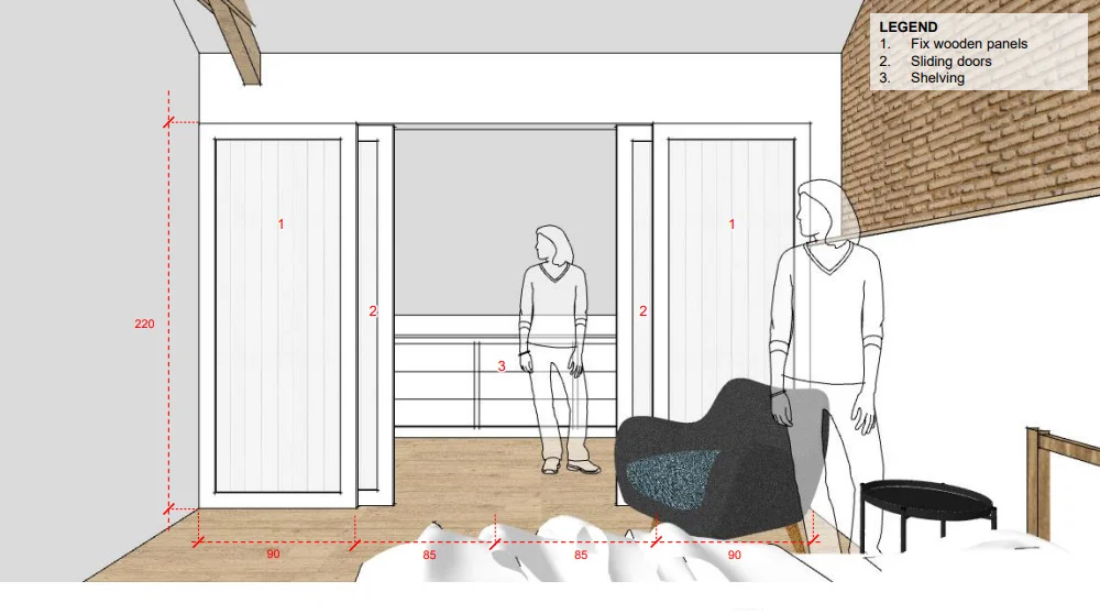 Sliding doors into the walk-in closet.