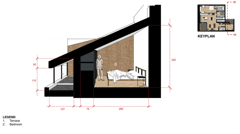 A sectional drawing of bedroom 2.