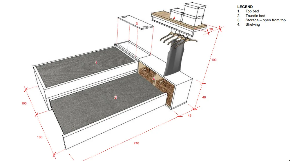 Our built-in trundle bed and storage design for bedroom 3 - bedget permitting!