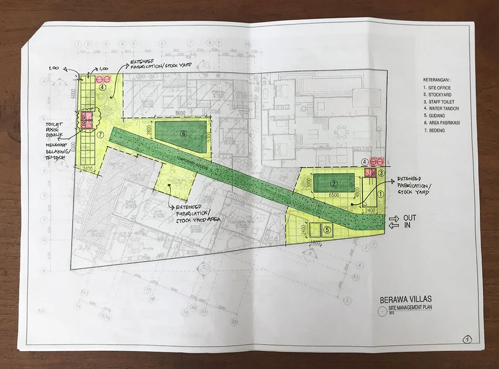 Plans for the temporary access road and stock yard on site. 