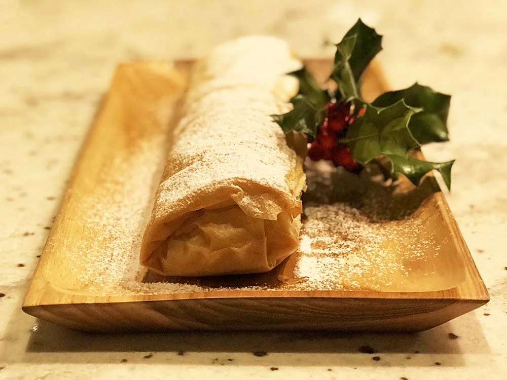 Our nephew, Thomas, came up with the superb idea of using the left over boozy-mince-pie-fruit to make this delicious Christmas strudel. Genius.