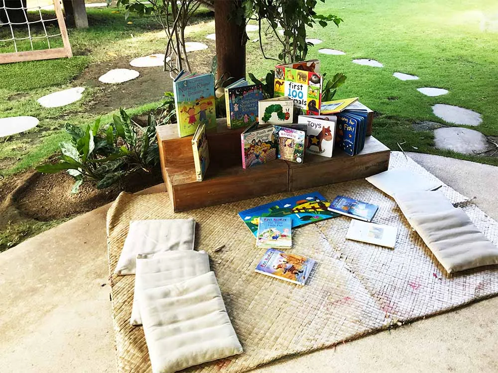 A sweet outdoor reading nook in the playground.