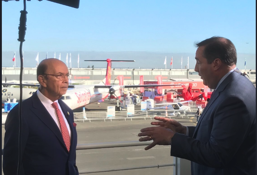 Phil LeBeau (right) at the Paris Air Show with U.S. Commerce Secretary Wilbur Ross (from Twitter)