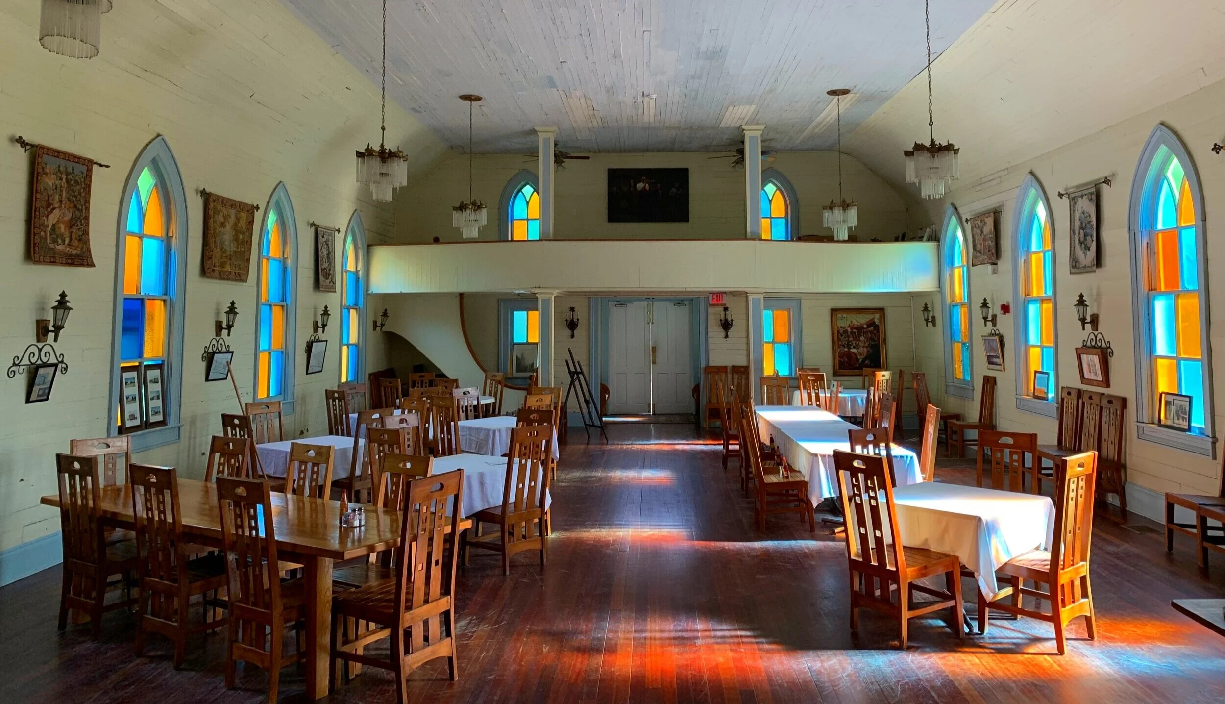 One a church now a cozy dining hall at Woodland Plantation