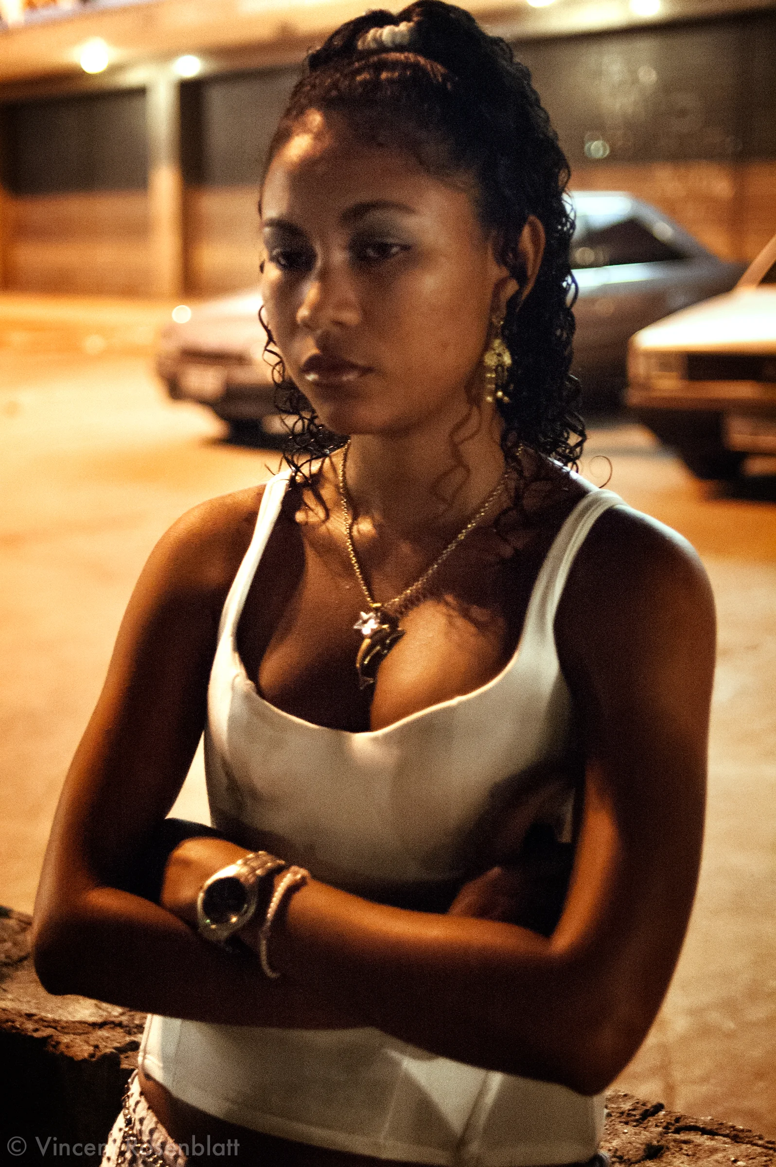 Flavia, a Funkdancer, waits for the van which will take her on tour to the bailes funk (Funk balls). Vila Cruzeiro, Rio de Janeiro..