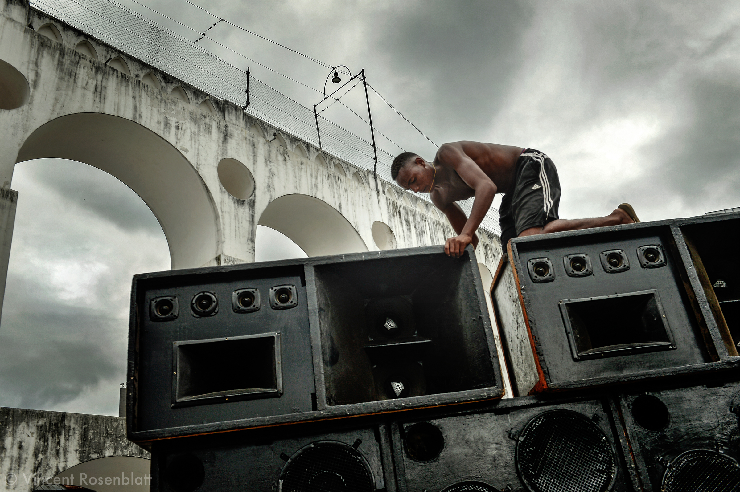  Preparation - assembling a soundsystem for the "Rio Parada Funk" giant yearly party, for once in the traditional district of Lapa, Center of Rio de Janeiro. 