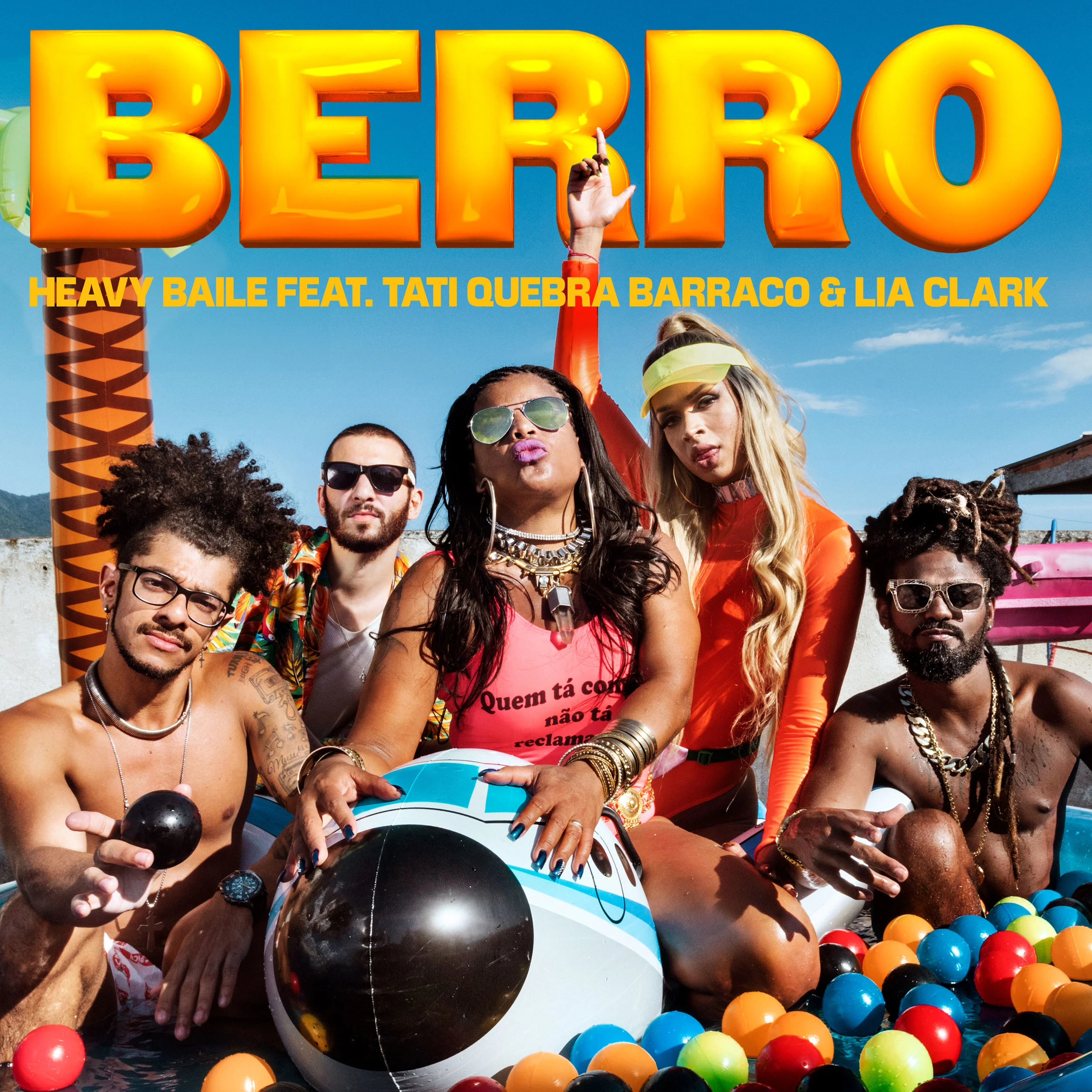 Cover for single BERRO by Heavy Baile feat Tati Quebra Barraco & Lia Clark - shot in City of God Favela. Art by Relâmpago.