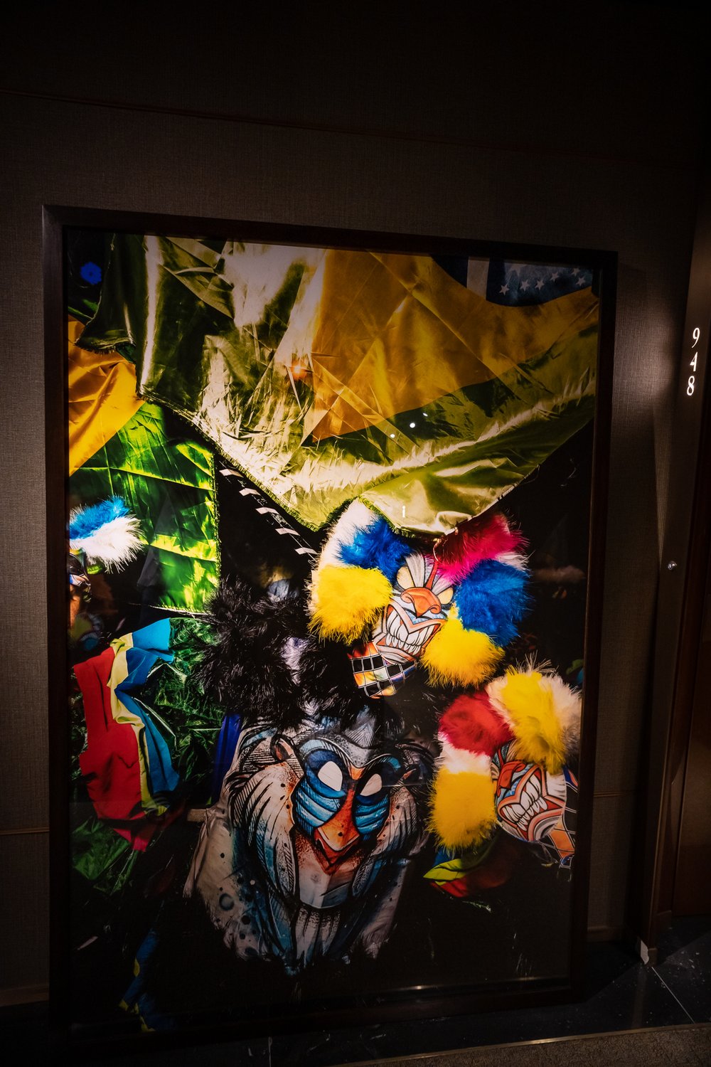  Installation of the Bate-Bola - Rio Secret Carnival series - photographs by Vincent Rosenblatt at the 9° floor of the Rosewood, Cidade Matarazzo, São Paulo, Brazil. 