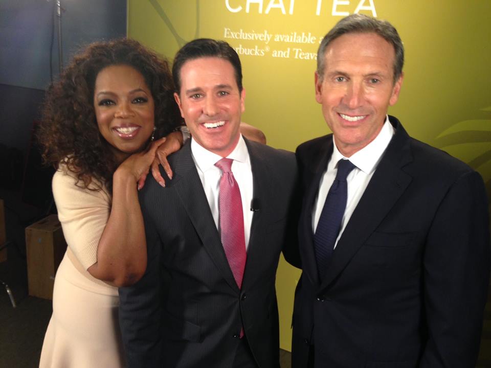 Matt with Oprah and Starbucks Chairman and CEO Howard Schultz following interview in March 2014.