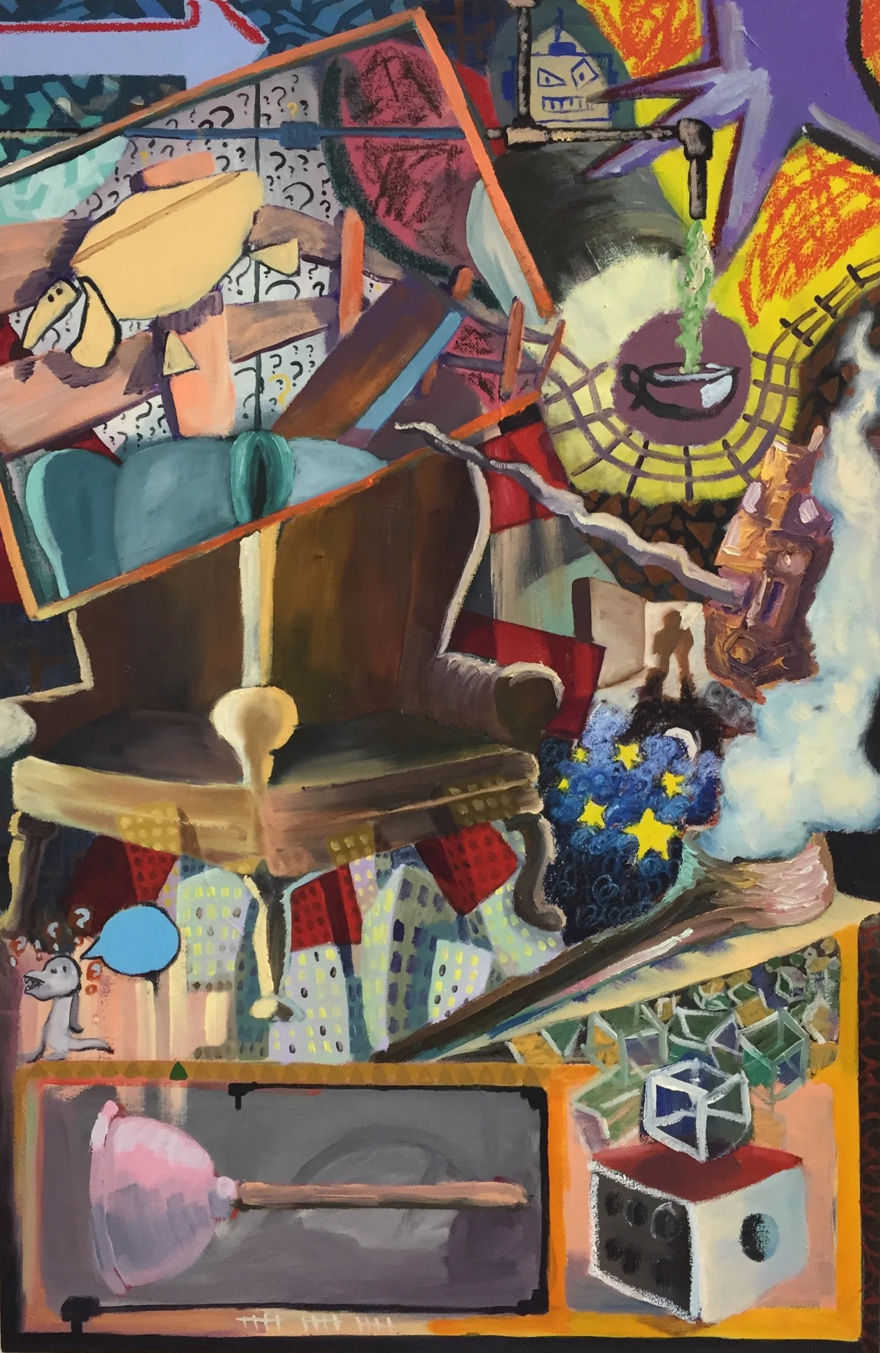 Colorful Commentary 4 Oil, Acrylic and Oil Stick on Canvas 36x24 inches 2016