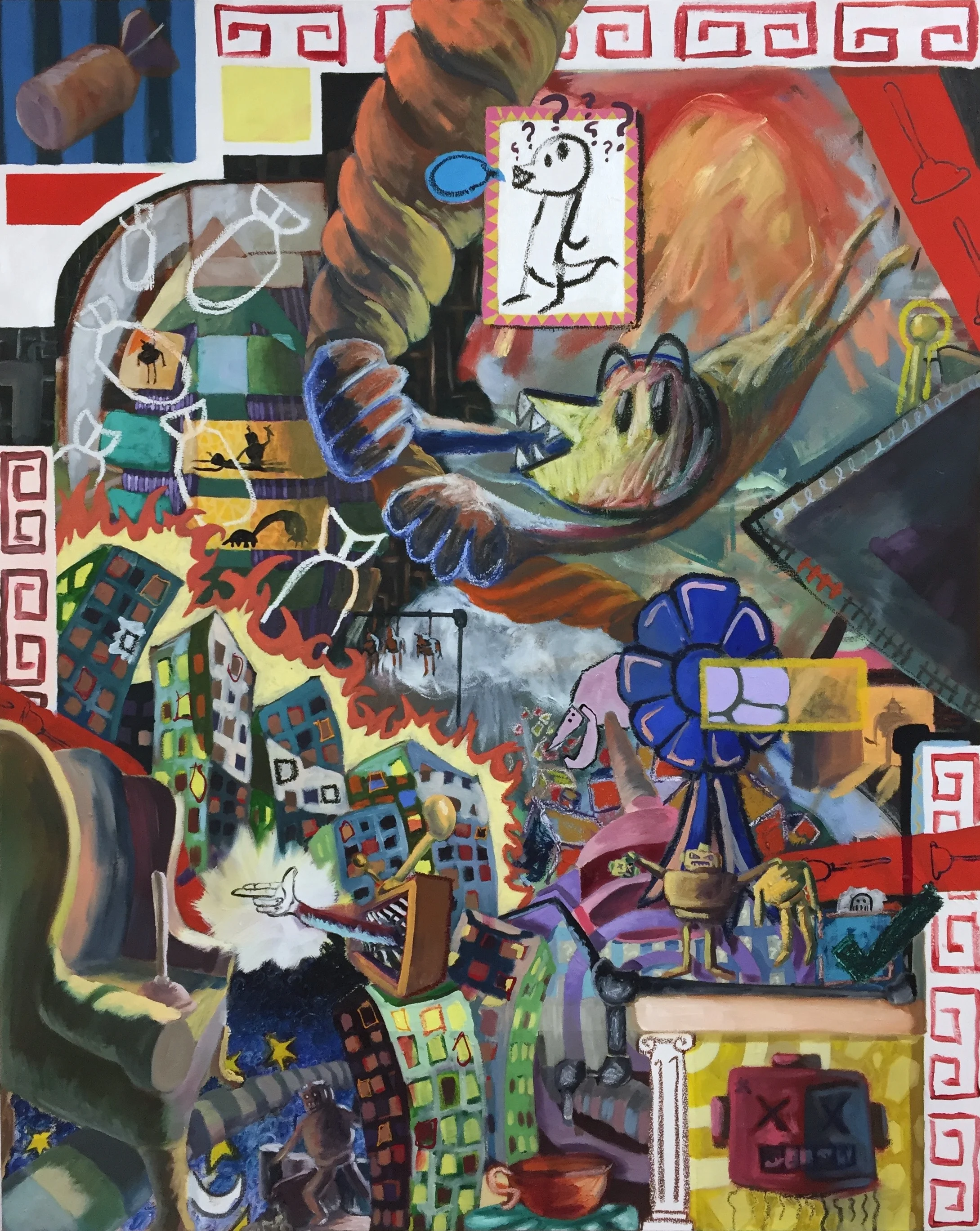 Colorful Commentary 2 Oil, Acrylic and Oil Stick on Canvas 60x48 inches 2016