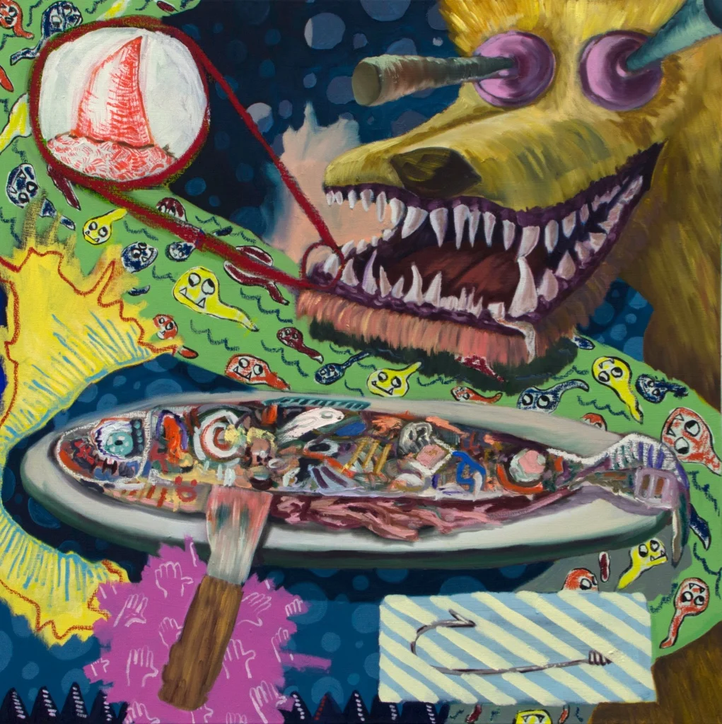 Bait and Switch Oil, Acrylic, and Oil Stick on Canvas 36x36 inches 2017