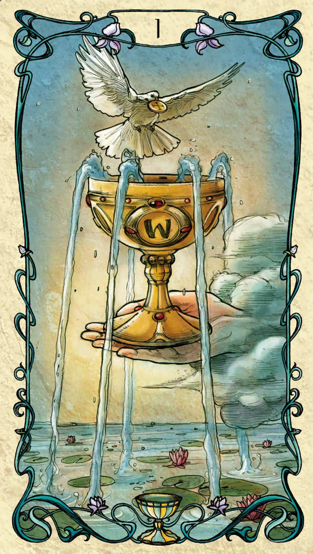 image: Ace of Cups; Tarot Mucha deck