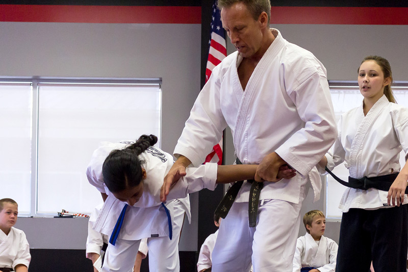 Mr. Norton teaching self-defense in group private karate lesson.