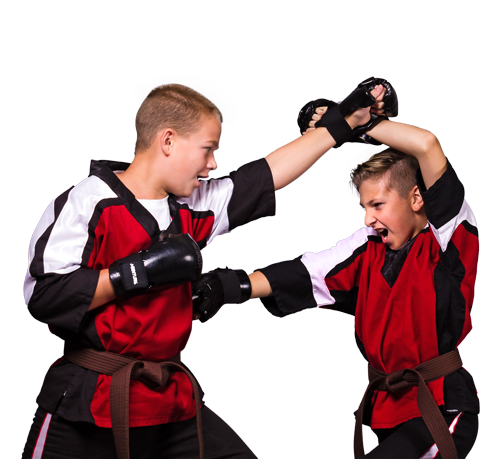 American Karate students practicing sparring for competition.