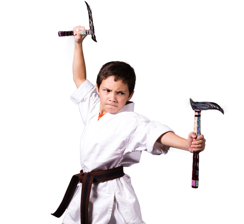 American Karate student practicing weapons form for competition.