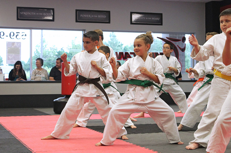 American Karate Youth Karate class preparing for side kicks