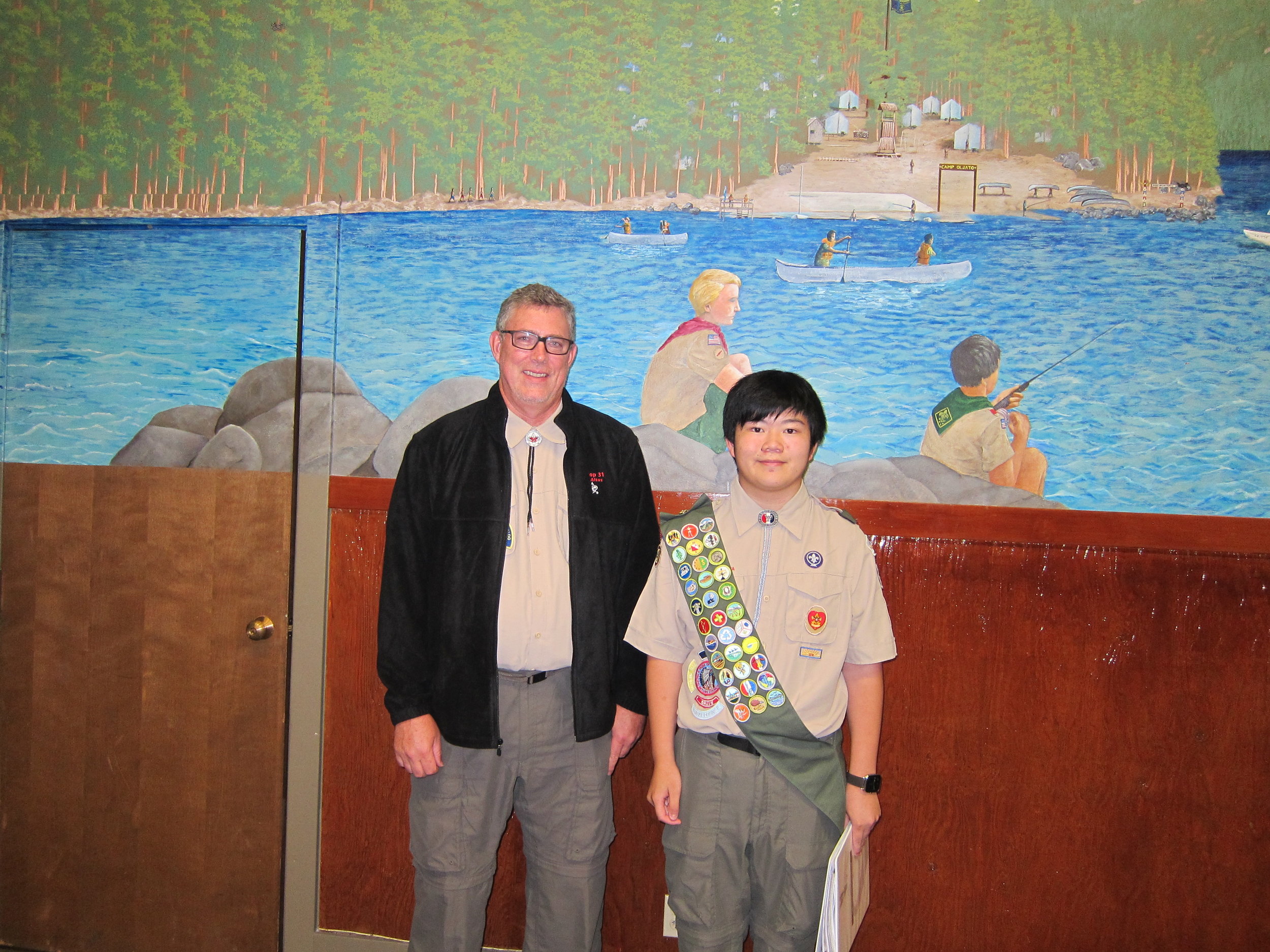 Jeff Marlett, Troop 31 Scoutmaster (left) and Eagle Scout Terence Lee (right) attending Eagle Board on August 25, 2016