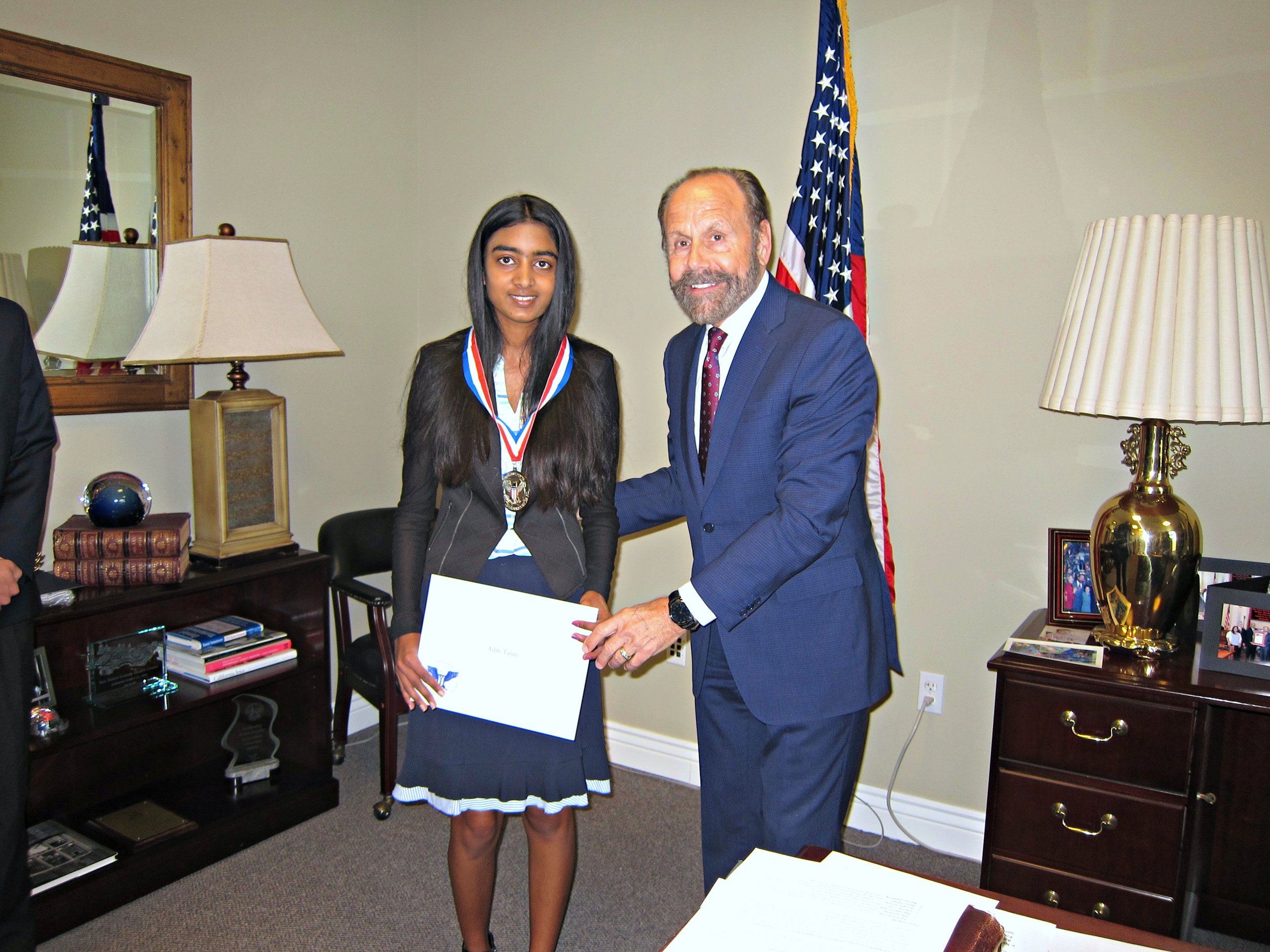 Aditi Talati (left), Senator Jerry Hill