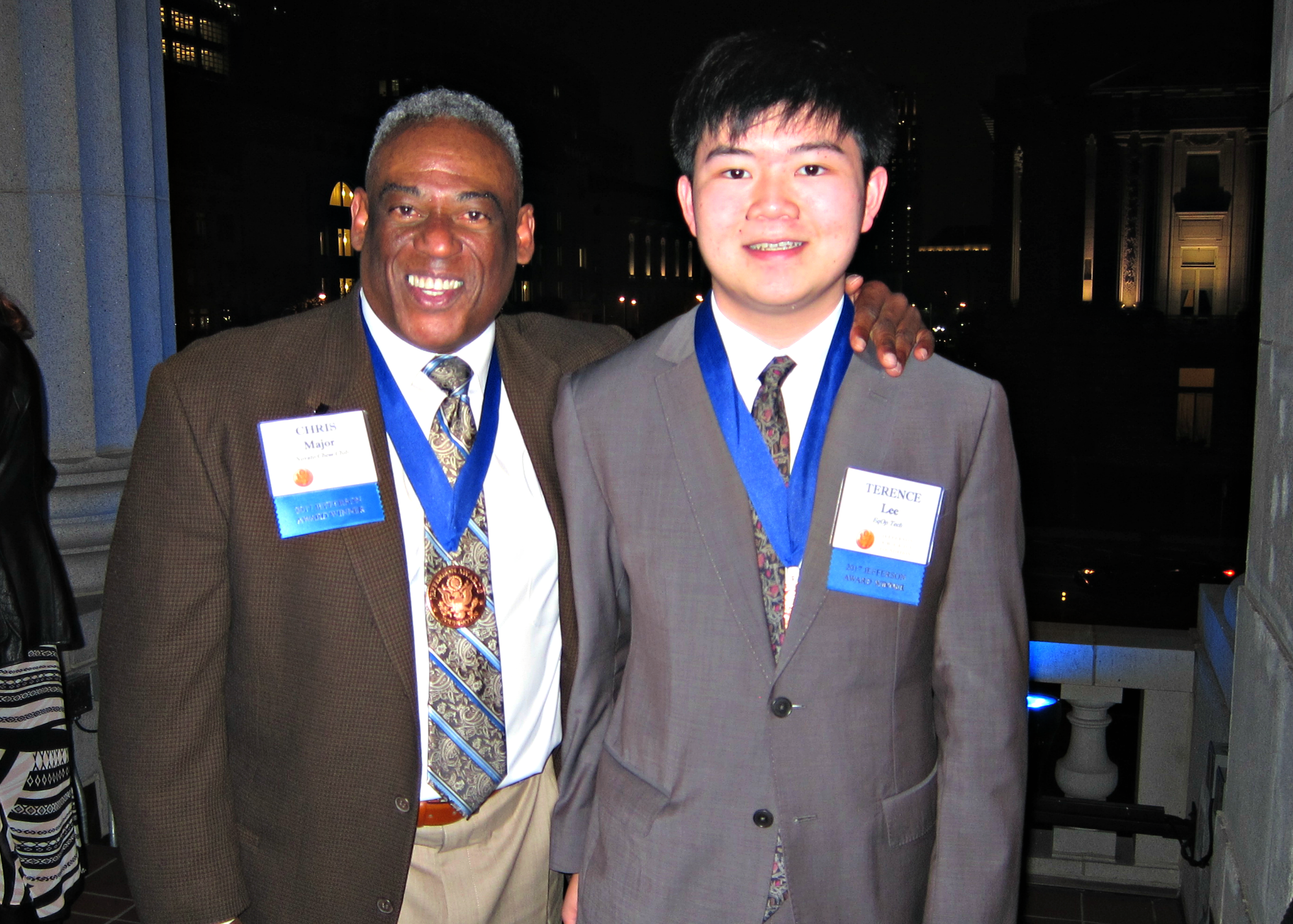 Terence Lee and Chris Major (left), 2017 Jefferson Award for Public Service Medalists