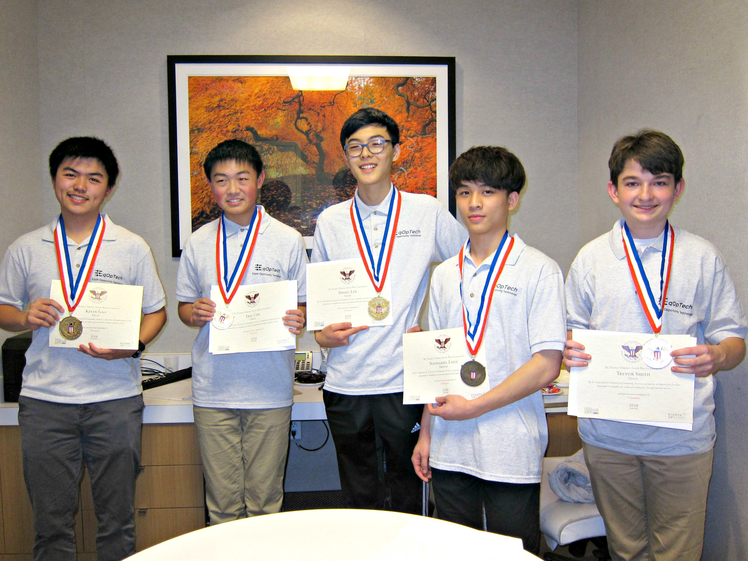 2018 PVSA Medalists - Kevin Gao, Eric Che, Daniel Lim, Nate Latif, Trevor Smith (left to right)