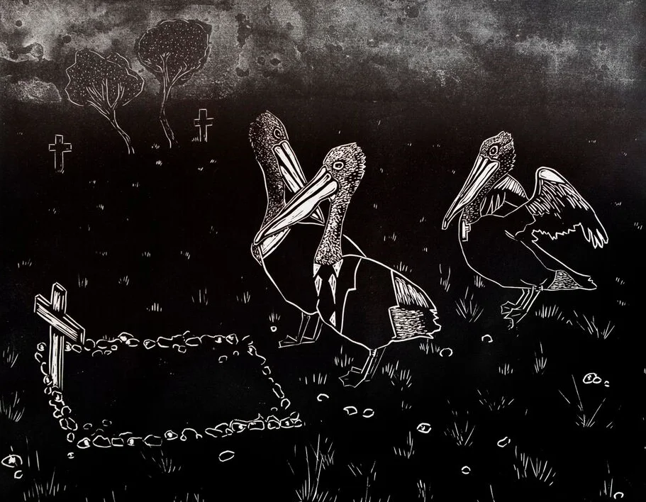   The Funeral Party , 2015, Relief Print 24 x 30cm 