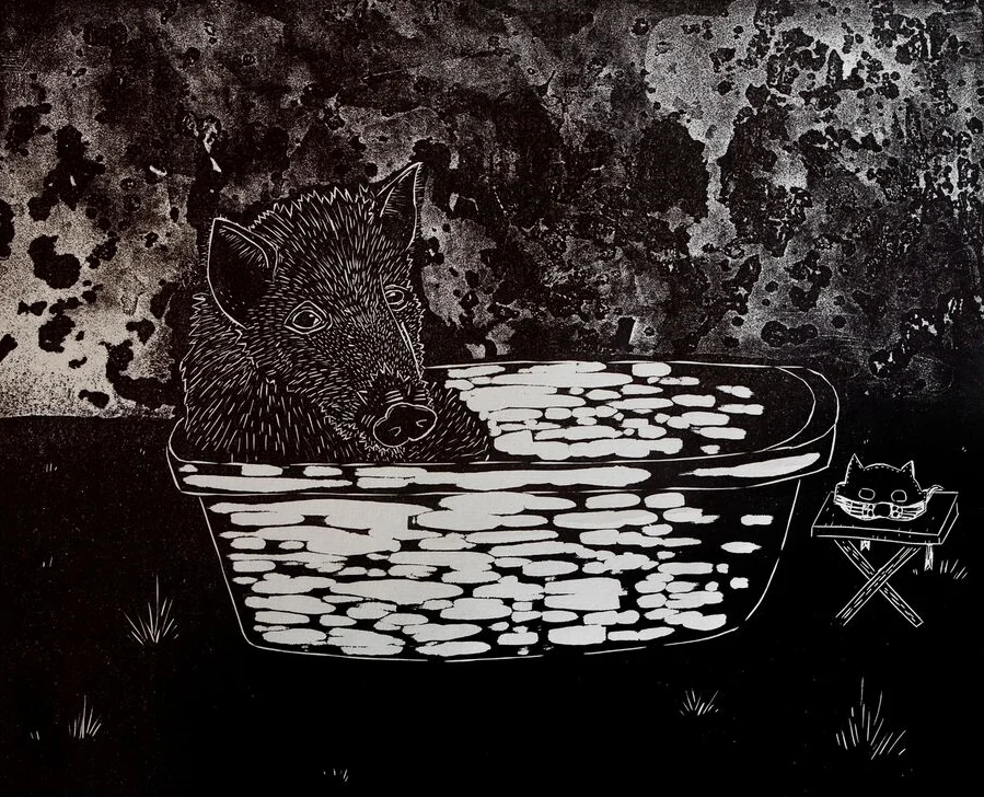   The Conspiracy,  2015, Relief Print, 24 x 30cm 