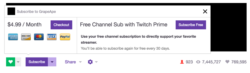 Twitch Prime Member Free Monthly Sub (Photo: Twitch)