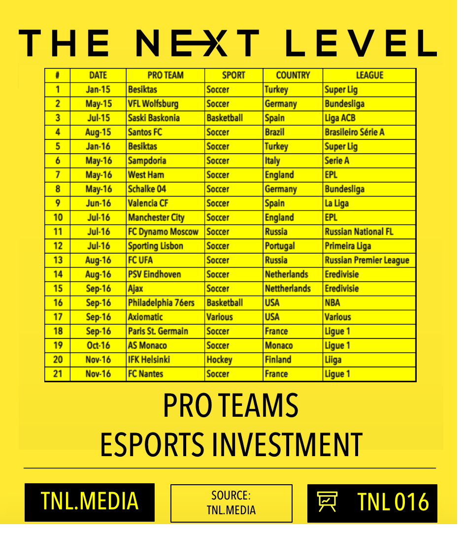 Pro Team eSports Investment (Graphic: The Next Level)