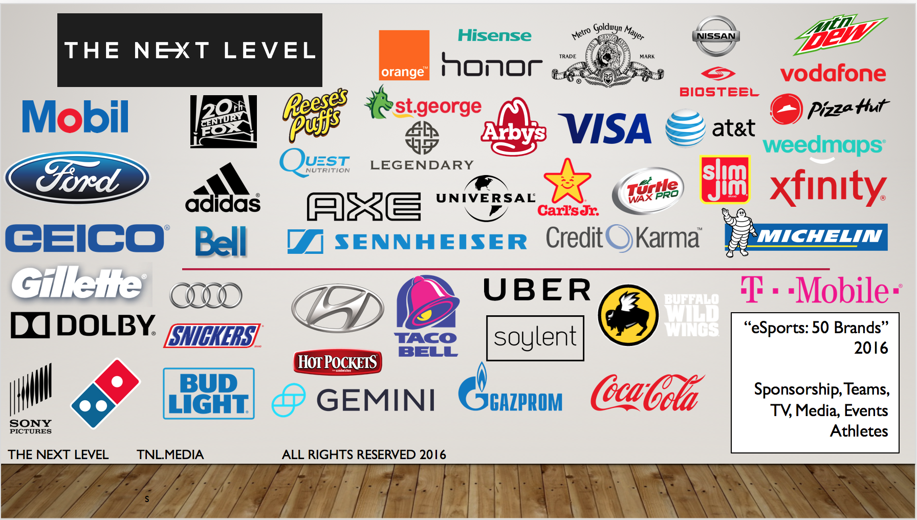 The 50 Brands That Invested In eSports In 2016 (Graphic: The Next Level)