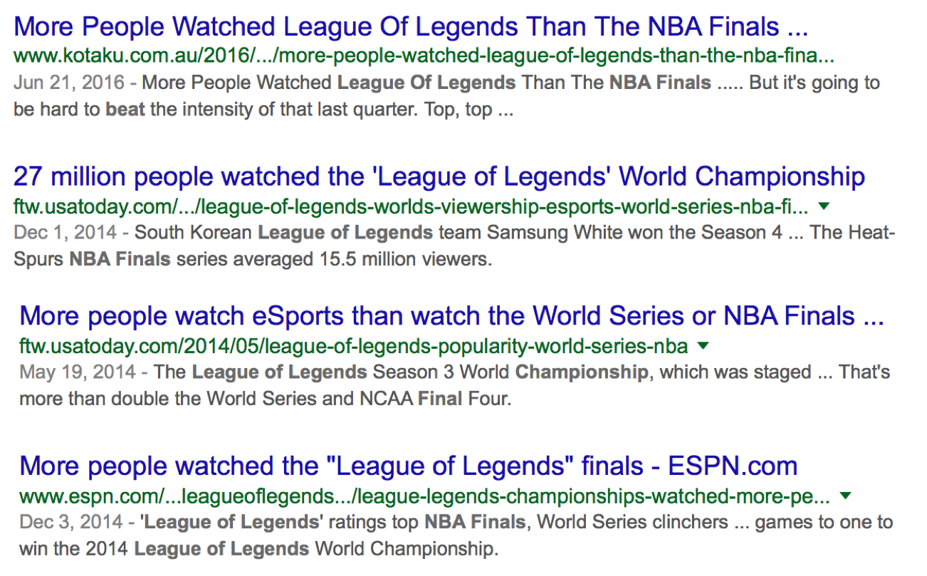 Results For "League of Legends Beats NBA Finals" (Photo: Google)