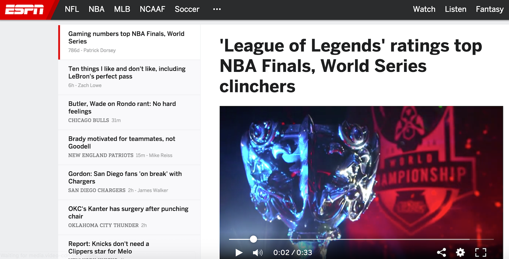 ESPN's League of Legends Headline (Photo: USA Today)