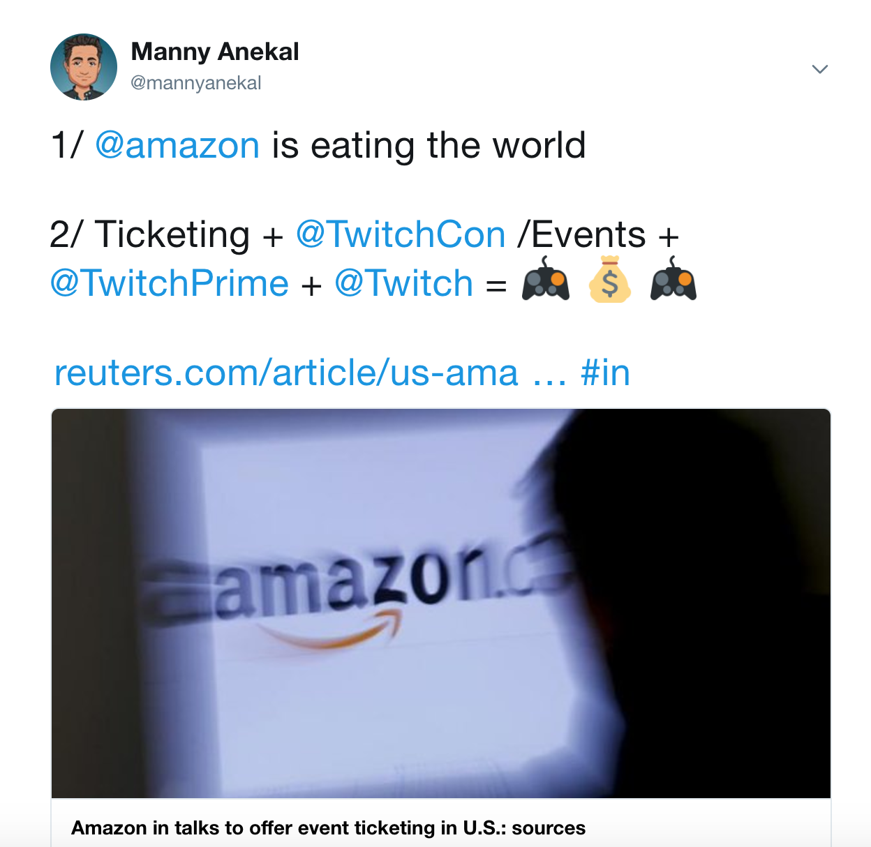 Amazon + Ticketing + eSports = The Opportunity (Photo: Twitter)