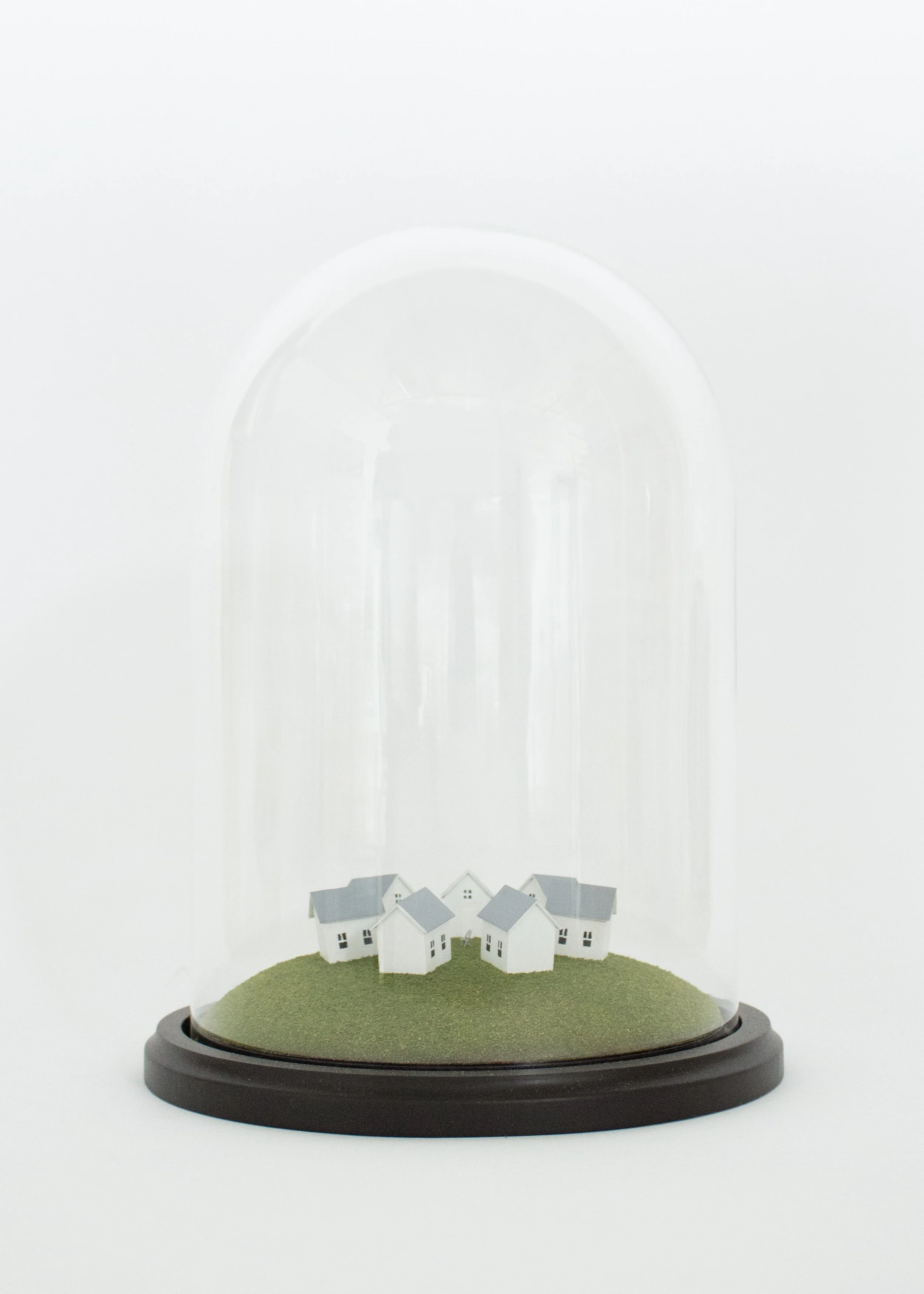 Neighbors 2025 13 in x 9 in x 9 in Glass cloche, wood, foam, wire, acrylic and enamel paint