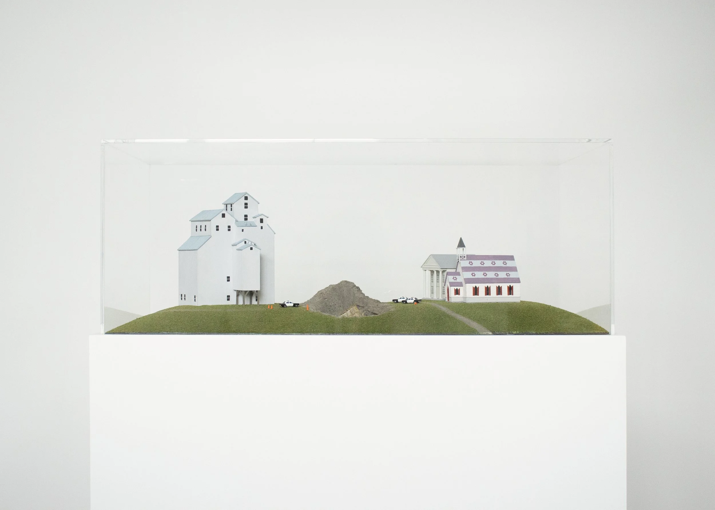  Relic 2025 49 in x 30 in x 15 in Plexiglass case, wood, foam, turf, plaster, paper, plastic, acrylic and enamel paint, dirt 
