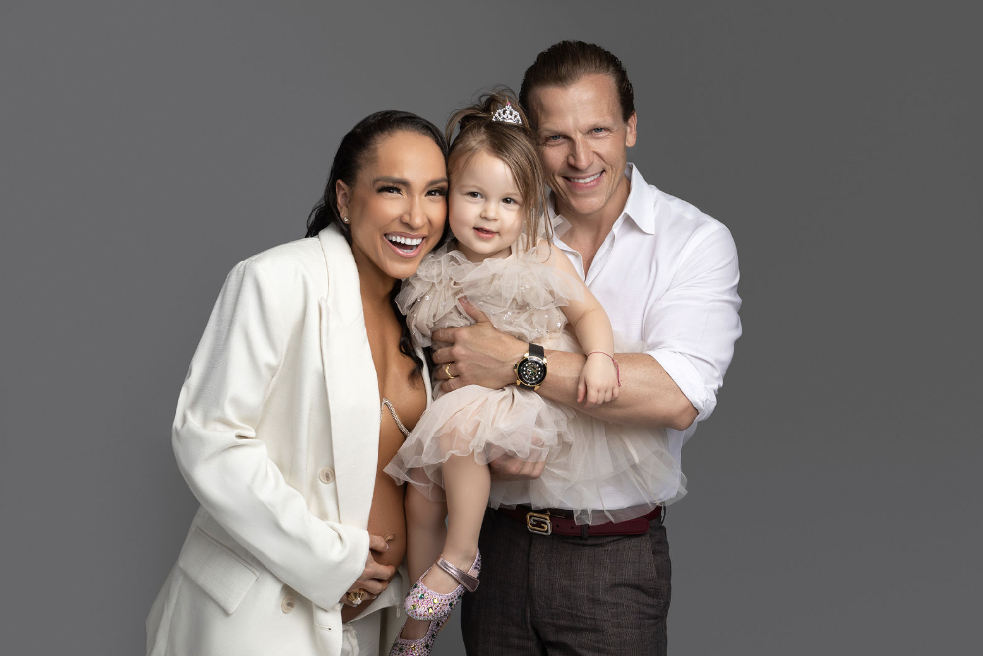 Robin Arzón and family maternity portrait with husband Drew Butler and daughter Athena, NYC family photography by Candace Howe Studios Brooklyn