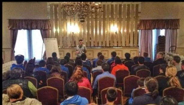 Rob Kettle at a recruiting seminar for players and parents of Schwaben AC in Buffalo Grove, IL