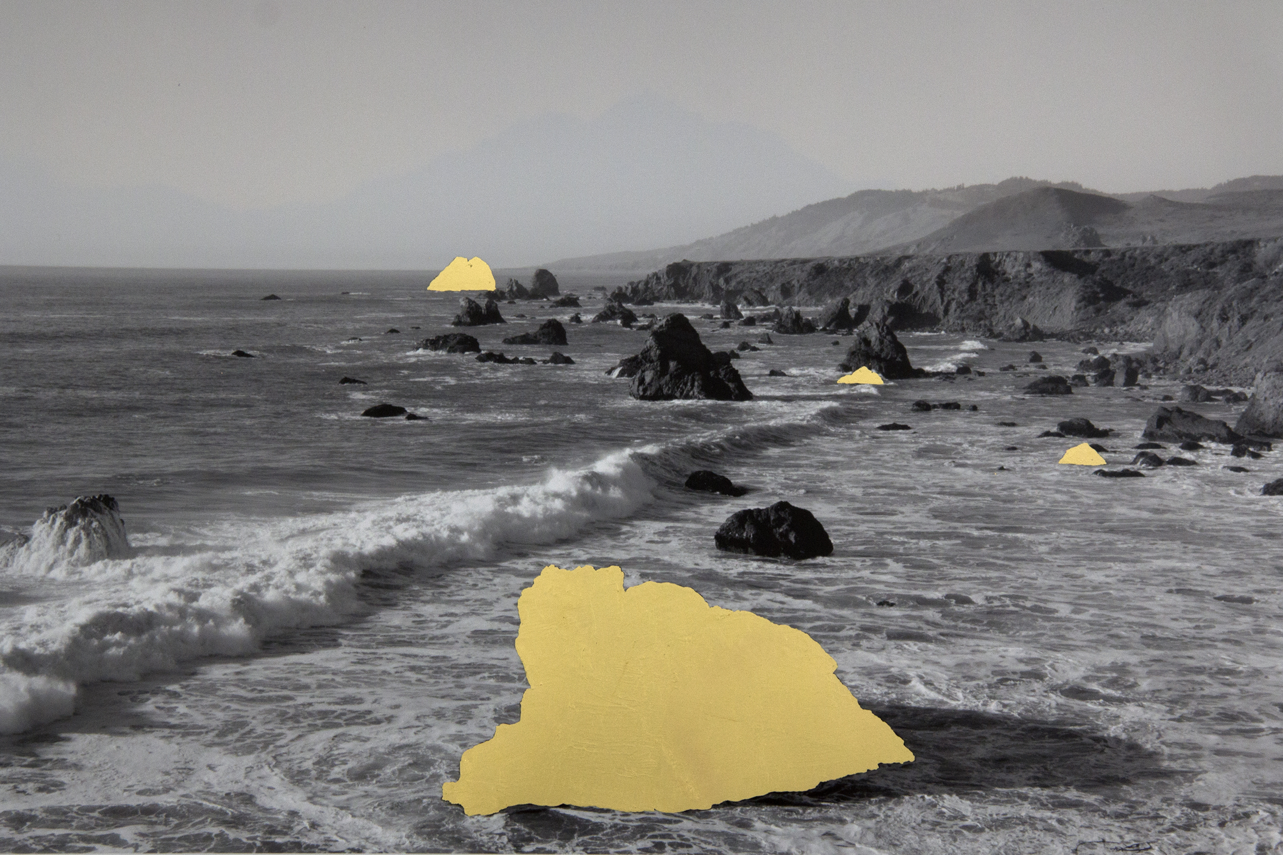 Goat Rock Beach, Sonoma County Coast, CA, digital pigment print with 22K gold leaf