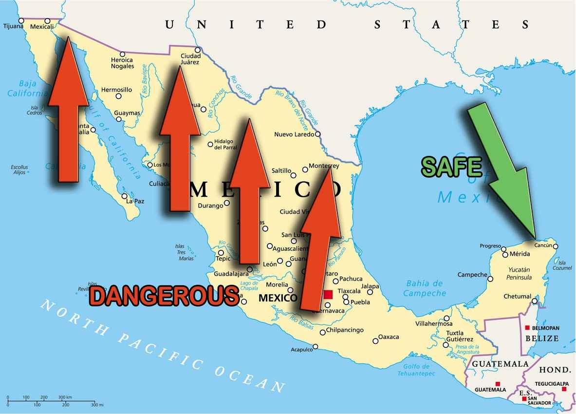 Notice in the picture, the "dangerous" arrows are pointed to the states at the border with the United States. Drugs are a very profitable industry. Business 101: supply and demand. 