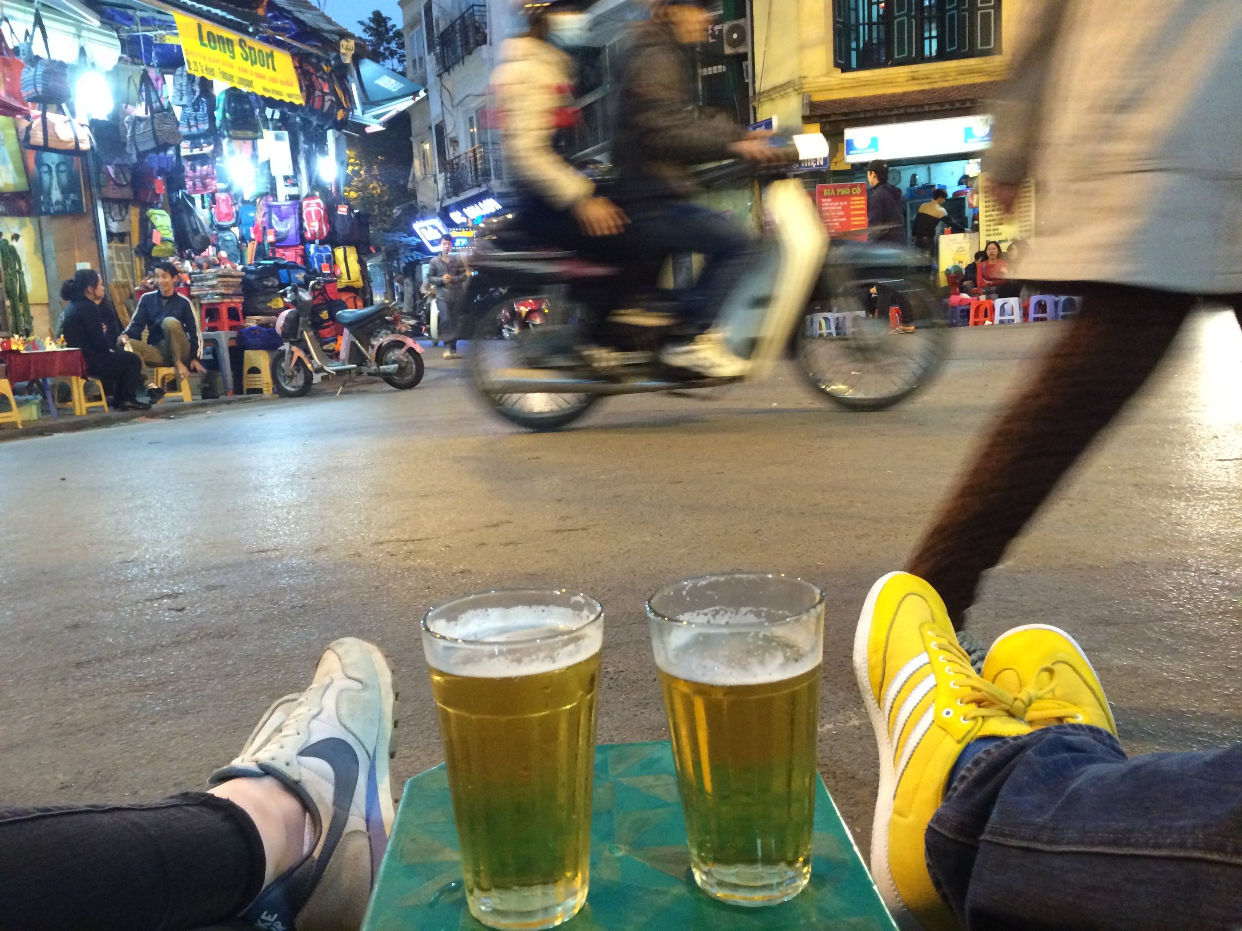 Beer Corner in Hanoi, our sneakers. 
