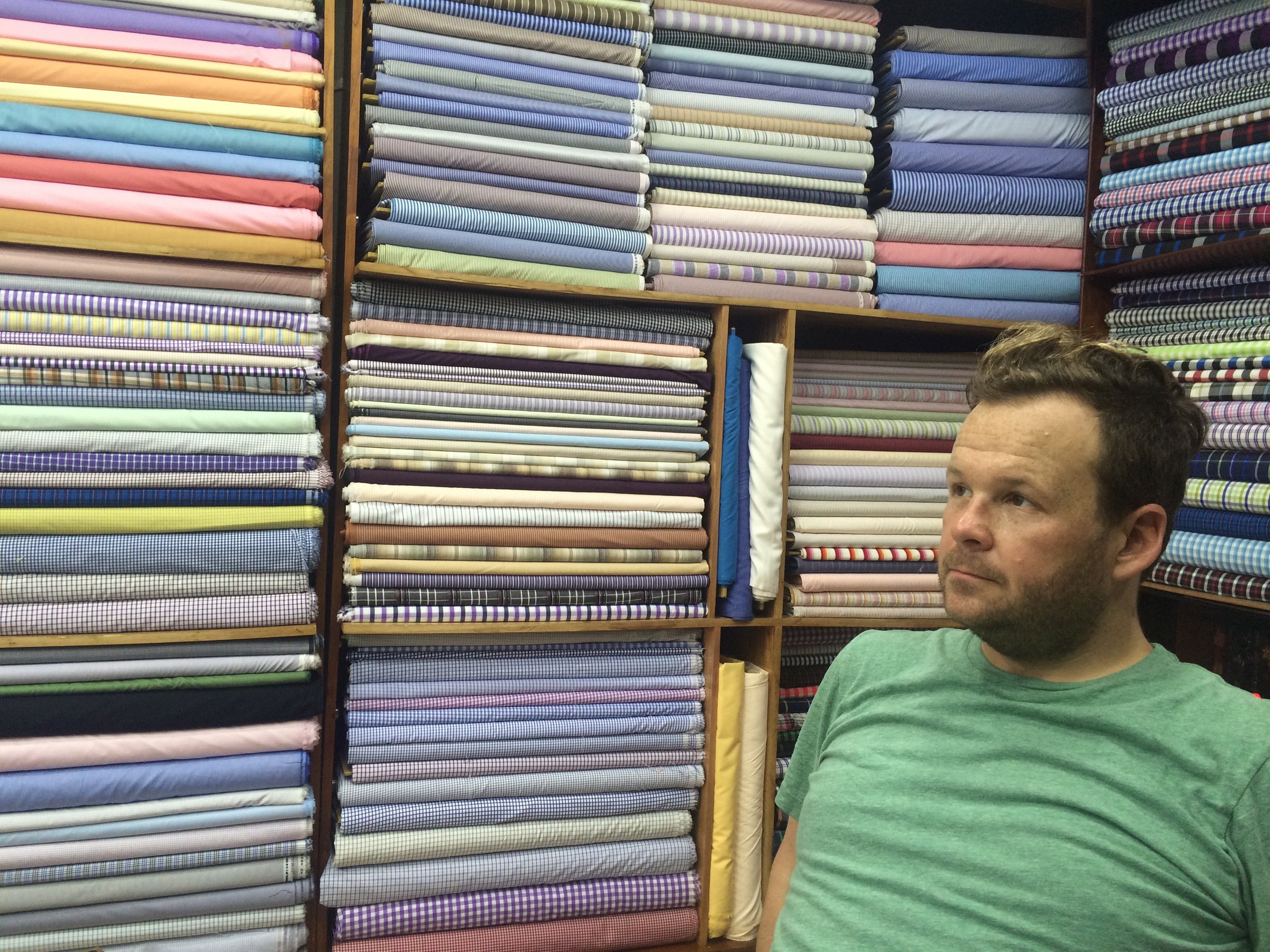 Jack considers his textiles options in Hoi An. 